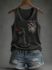 Women's Gothic Black Cat V-Neck Vests