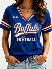 Women's Football Lover Buffalo Print V-Neck Tee