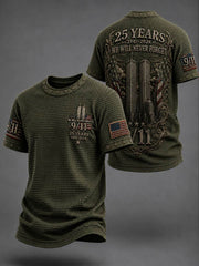 Men's WE WILL NEVER FORGET 9/11 25 YEARS 2001-2026 Waffle Tee