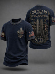 Men's WE WILL NEVER FORGET 9/11 25 YEARS 2001-2026 Waffle Tee