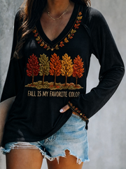 Women's Fall Is My Favorite Color Double Layer Neck Long Sleeve T-Shirt