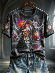 Women's Vintage Halloween Wonderland Gothic Art Print short sleeve T-shirt