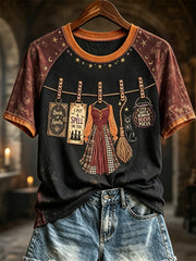 Women's Vintage Halloween Hanging Witch's Belongings Print short sleeve T-shirt