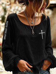 Women's Faith Over Fear Printed Casual T-Shirt