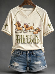 Women's Trust in the Lord Funny Christian Dachshund Print V-neck Short-sleeved T-shirt