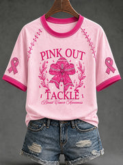Women's breast cancer theme pattern printed casual short-sleeve T-shirt