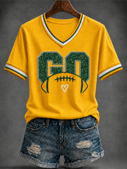 Women's Football Printed V-neck T-shirt