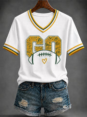Women's Football Printed V-neck T-shirt