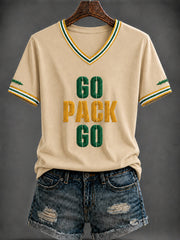 Women's Football Printed V-neck T-shirt