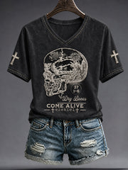 Women's Halloween Faith Lover Dry Bones Come Alive Printed T-shirt