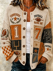 Women's Game Day Football Print Casual Cardigan-Style Knit Jacket