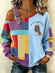 Women's Country Music Lover We Will Always Love U 925 Printed Casual Off-Shoulder Sweatshirt