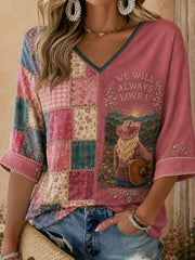 Women's Country Music Lover We Will Always Love U Printed T-shirt