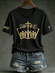 Women's Faith Theme Music Elements Pattern Design Casual Short Sleeve T-shirt