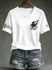 Women's Faith Theme Music Elements Pattern Design Casual Short Sleeve T-shirt