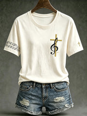 Women's Faith Theme Music Elements Pattern Design Casual Short Sleeve T-shirt