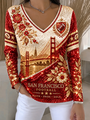 Women's San Francisco Football Lover Printed V-Neck T-Shirt