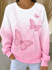 Women's Breast Cancer Ribbed Round-Neck Sweatshirt