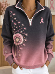 Women's Breast Cancer Awareness Floral Art Printed Sweatshirt