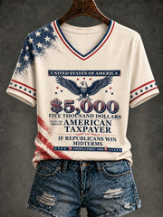 Women's USA Printed V-neck T-shirt