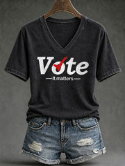 Women's VOTE pattern printed causal short-sleeved T-shirt