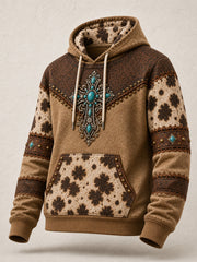 Men's Christian Cross Print Oversized Drop-Shoulder Hoodie With Pockets