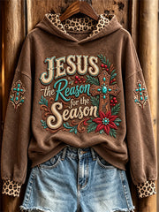 Women's Jesus the Reason for the Season Christmas Western Cross Print Hoodie