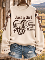 Women's Western Style Faith Lover Horses Christian Printed Sweatshirt