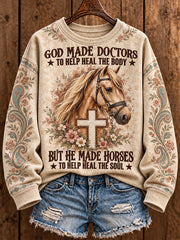 Women's Western Style Faith Lover Horses Christian Printed Sweatshirt