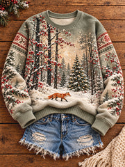 Women's Christmas Winter Fox Art Printed Sweatshirt