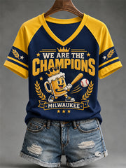 Women's Won Our Way 2026 Baseball Champions Gift For Baseball Fans Print V-Neck Tee