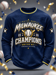 Men's Won Our Way 2026 Baseball Champions Gift For Baseball Fans Casual Waffle Long Sleeve T-Shirt
