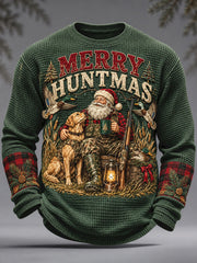 Men's Hunting Season Vintage Christmas Art Printed Waffle Tops