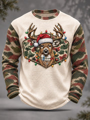 Men's Hunting Season Vintage Christmas Art Printed Waffle Tops