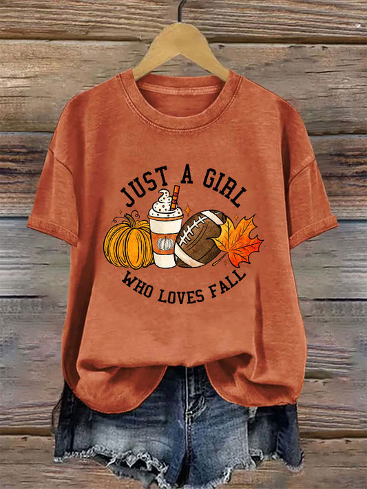 Women's Just A Girl Who Loves Fall Printed Casual T-shirt