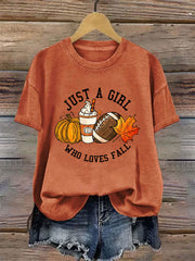 Women's Just A Girl Who Loves Fall Printed Casual T-shirt