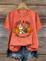 Women's Just A Girl Who Loves Fall Printed Casual T-shirt
