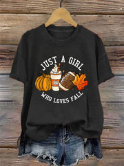 Women's Just A Girl Who Loves Fall Printed Casual T-shirt