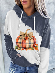 Women's Fall Plaid Pumpkin Print Casual Hoodie