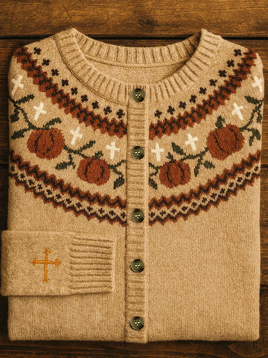 Women's Autumn Cross Print Casual Cardigan