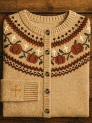 Women's Autumn Cross Print Casual Cardigan