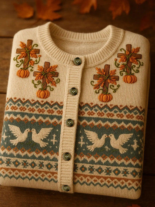 Women's Autumn Cross Print Casual Cardigan