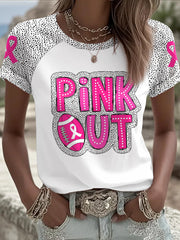 Women's Breast Cancer Awareness Pink Out Football Printed T-shirt