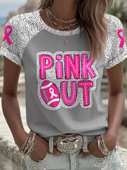 Women's Breast Cancer Awareness Pink Out Football Printed T-shirt
