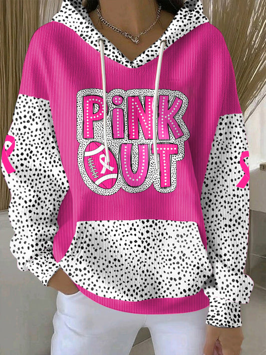 Women's Breast Cancer Awareness Pink Out Football Printed Hoodie
