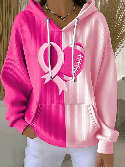 Women's Football combines with breast cancer Hooded Sweatshirt with Pockets