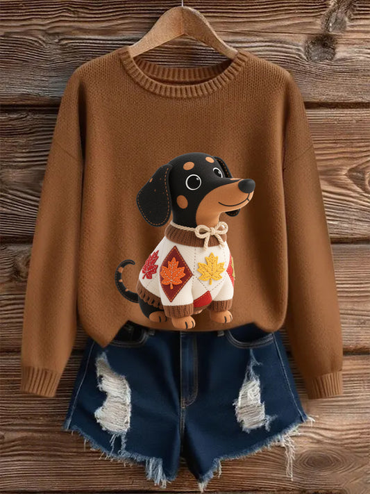 Women's Autumn Dog Art Print Long Sleeve Sweatshirt