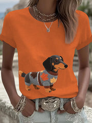 Women's Autumn Dog Art Print Long Sleeve Sweatshirt