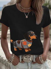 Women's Autumn Dog Art Print Long Sleeve Sweatshirt