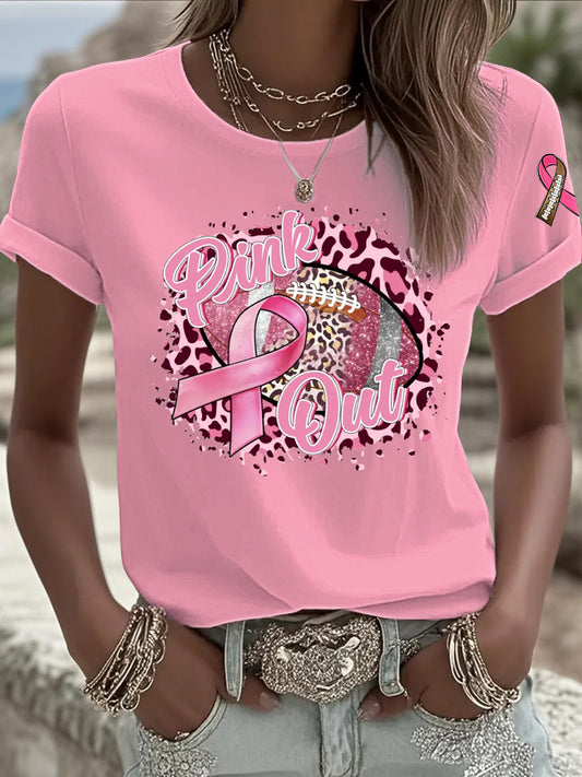 Women's  Breast Cancer Pink Football Print T-shirt